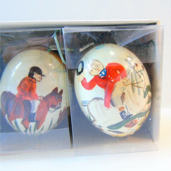 Wooden Egg Ornaments Set 4 Hand Painted Vintage Horses Of War Asian Soldier Eggs - Picture 6 of 8